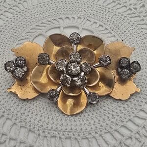 Vintage Barclay Brooch Gold Tone Rhinestone Layered Floral Pin 2.75in